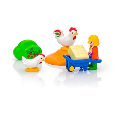 Playmobil 1.2.3 Granjera con Gallinas