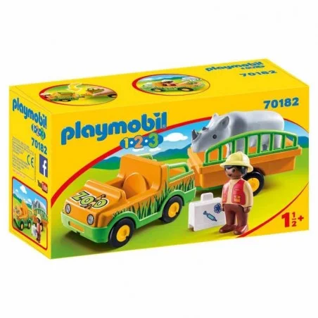 Playmobil 1.2.3 Vehículo del Zoo con Rinoceronte