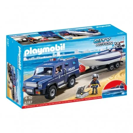 Coche de policía con lancha Playmobil