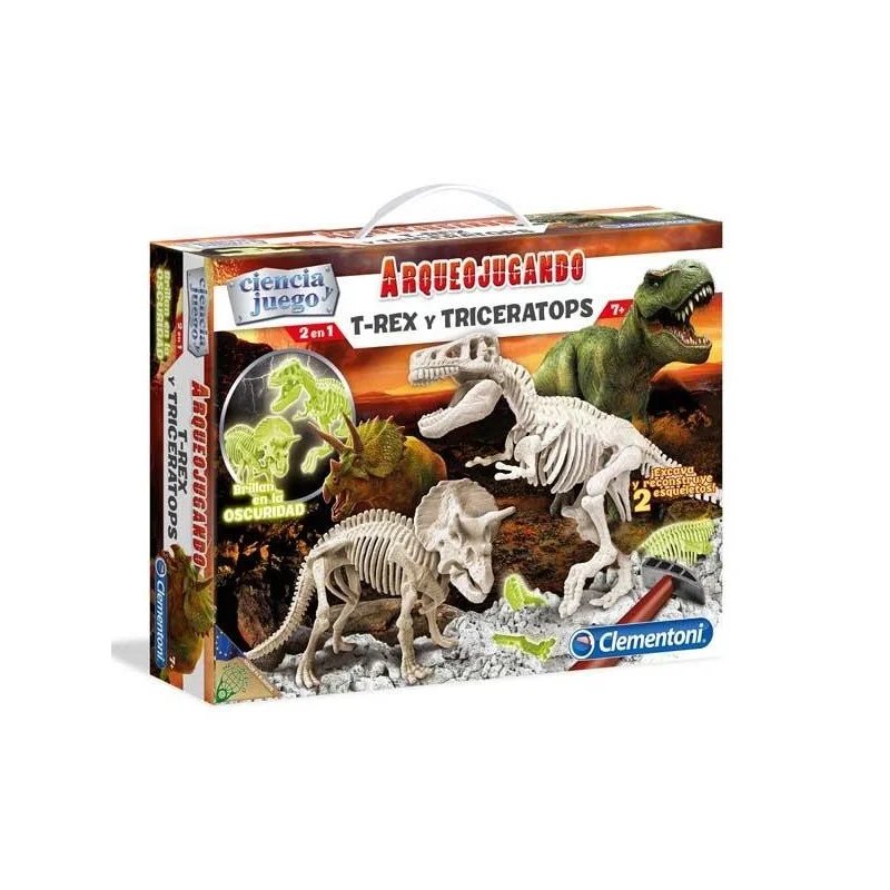 Arqueojugando TRex y Triceratops Fosforescente