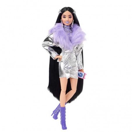 Barbie Extra Muñeca Chaqueta con Pelo y Botas Moradas